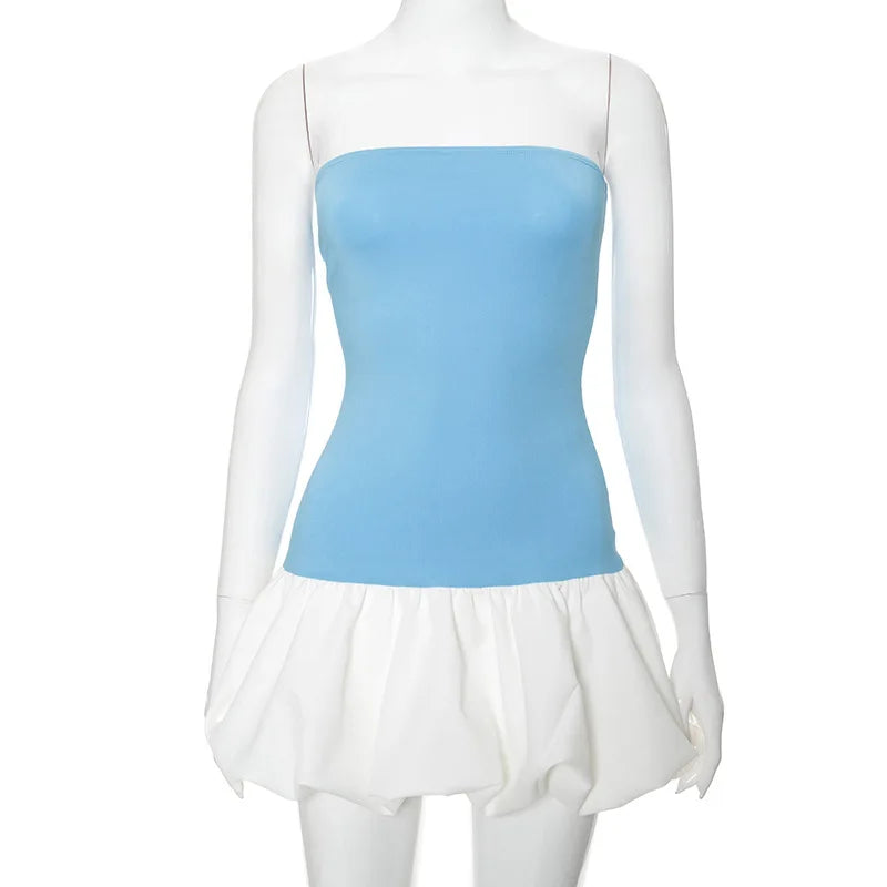 Slim fit sexy strapless bubble dress Blue L