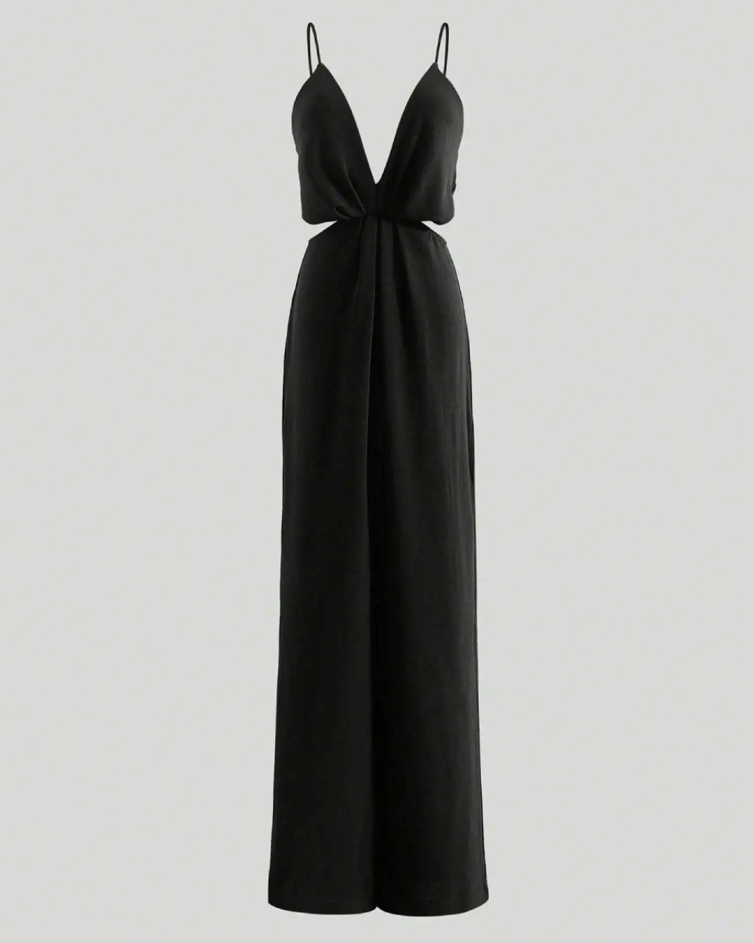 Hollow Out Pleated Jumpsuits Black XS 
