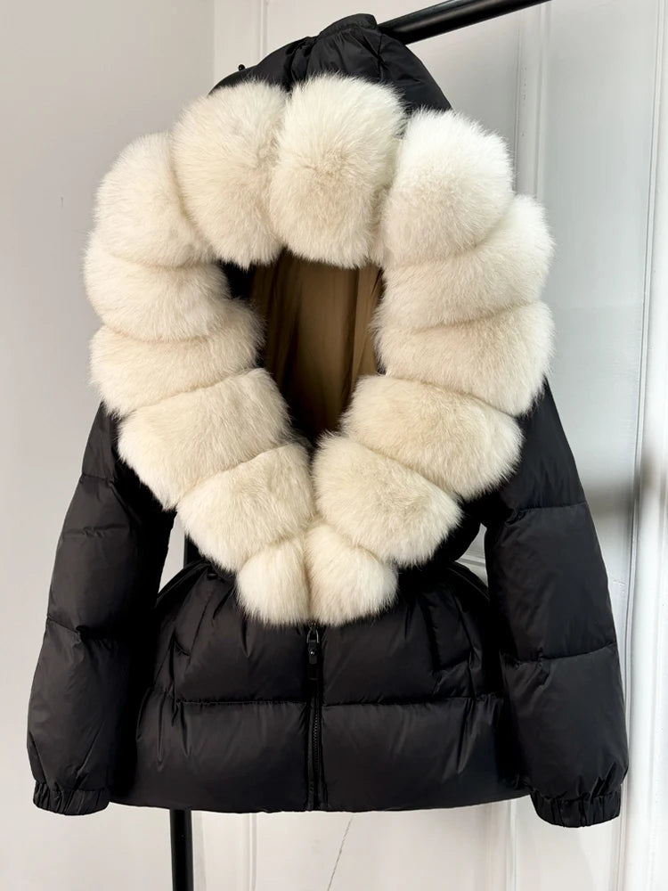 Winter Puffer Jacket Women Real Fox Fur Hooded Thick Warm real fox fur 1 S