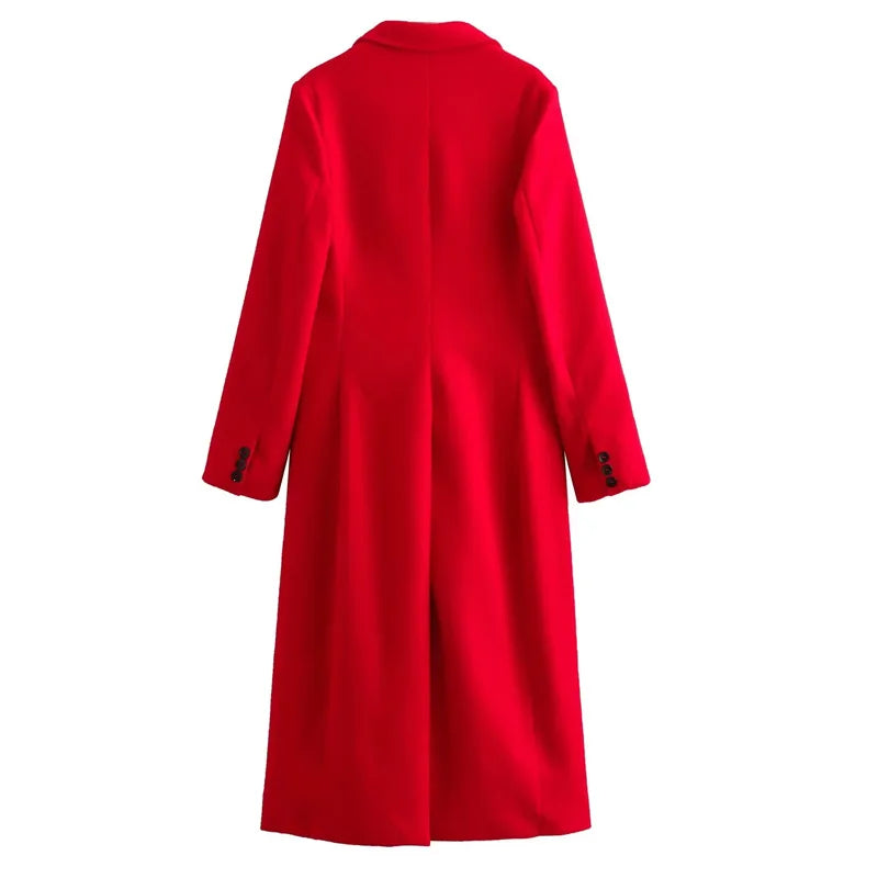 Red Faux Wool Casual Long Sleeve Coat