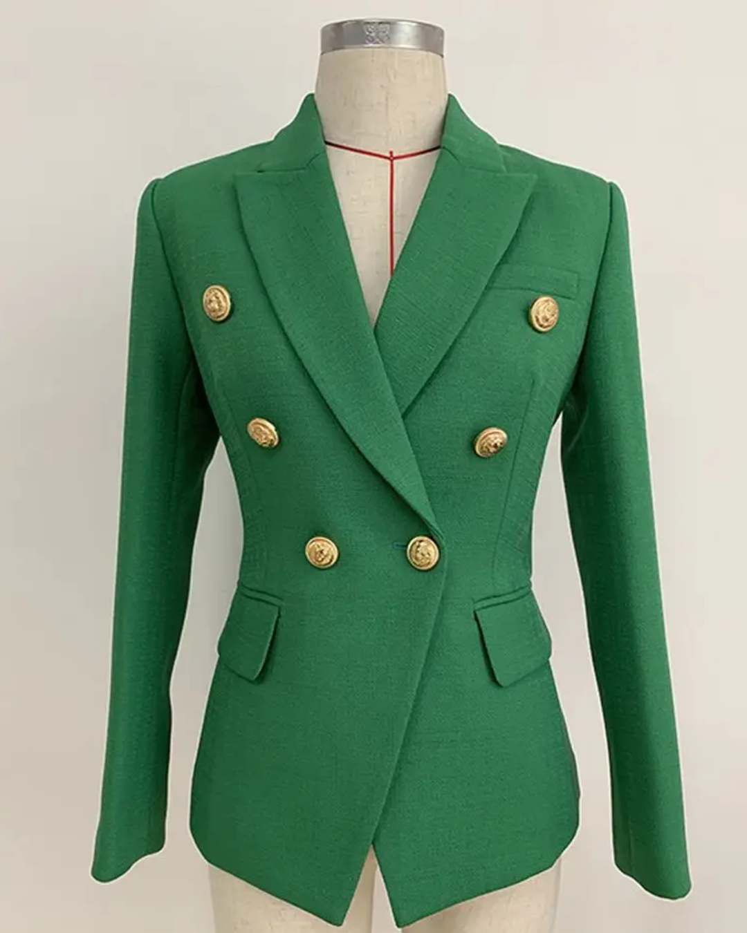 Double Breasted Textured Blazer Green S 