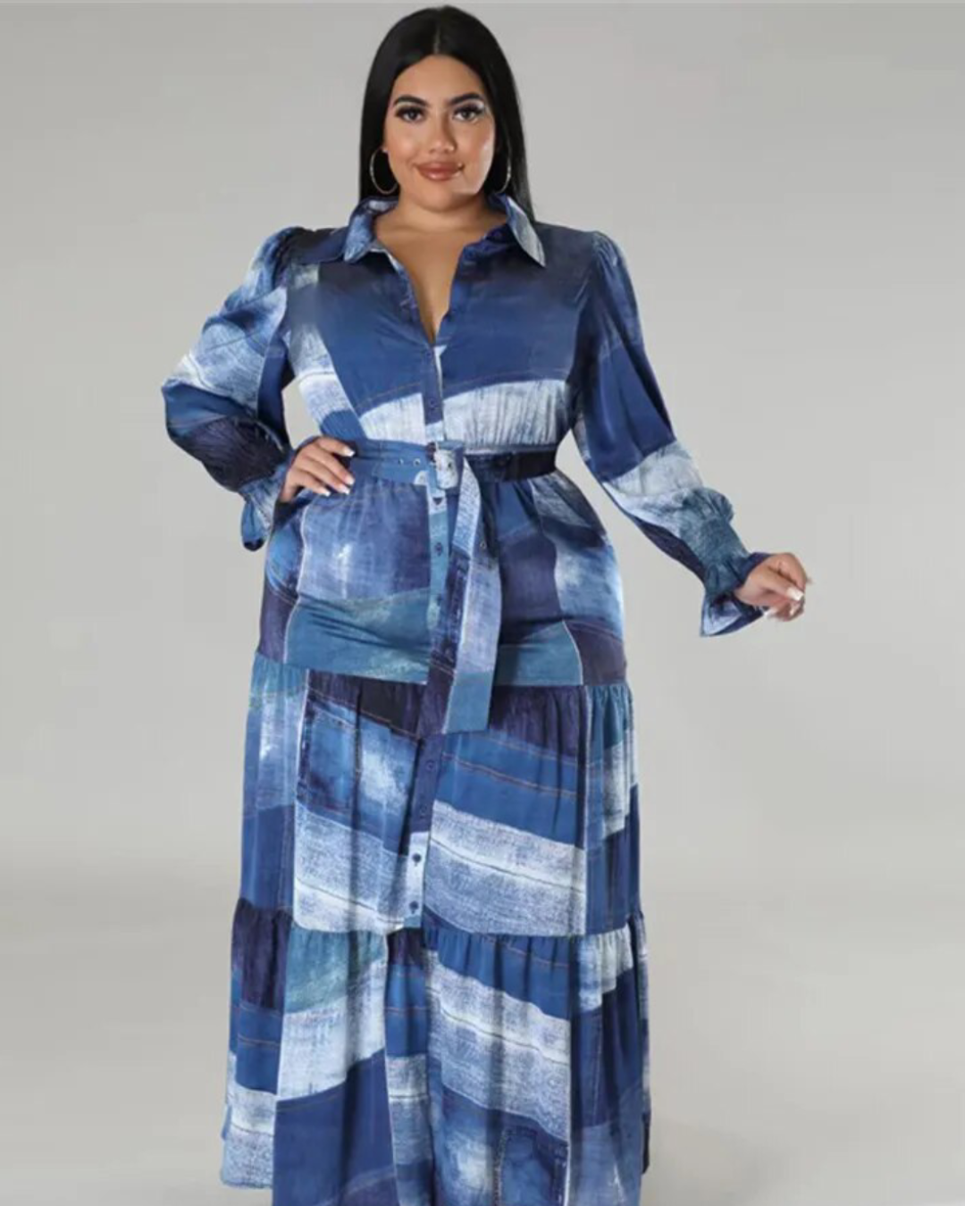 Plus Size Tie Dye Dress Blue XL 