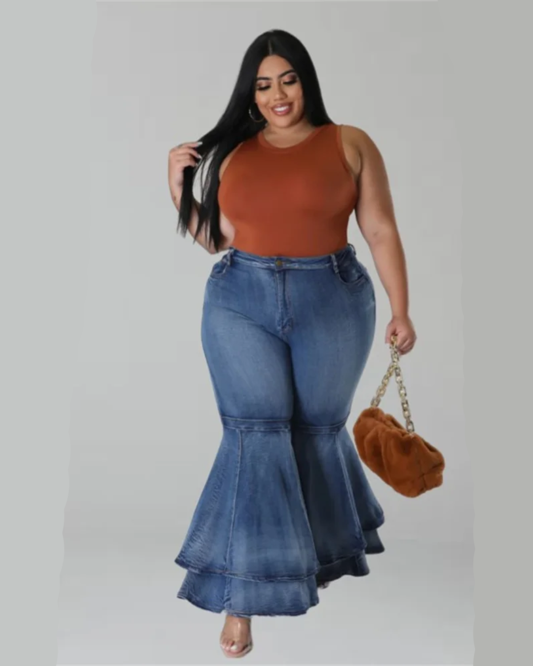Plus Size High Waist Flared Pants   
