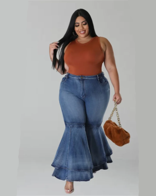 Plus Size High Waist Flared Pants   