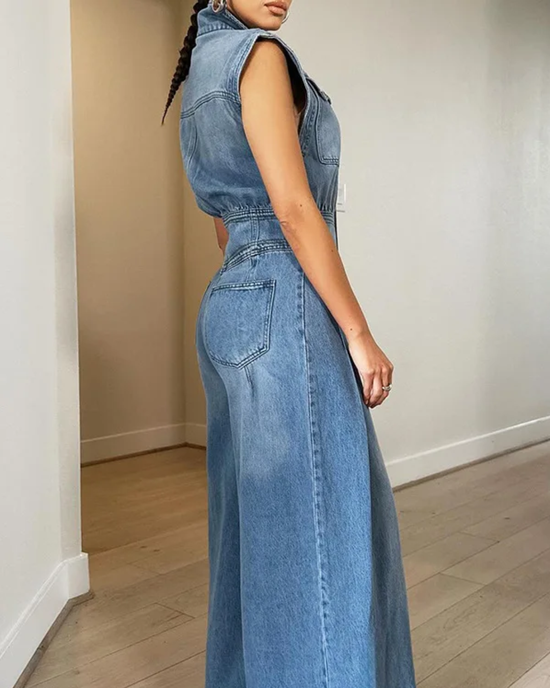 One Piece Denim High Waist Pants   