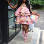 Layered Block Printed Suspender Sling Dress Pink S United States