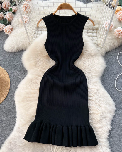 Hips Ruffles Bodycon Dress Black One Size 