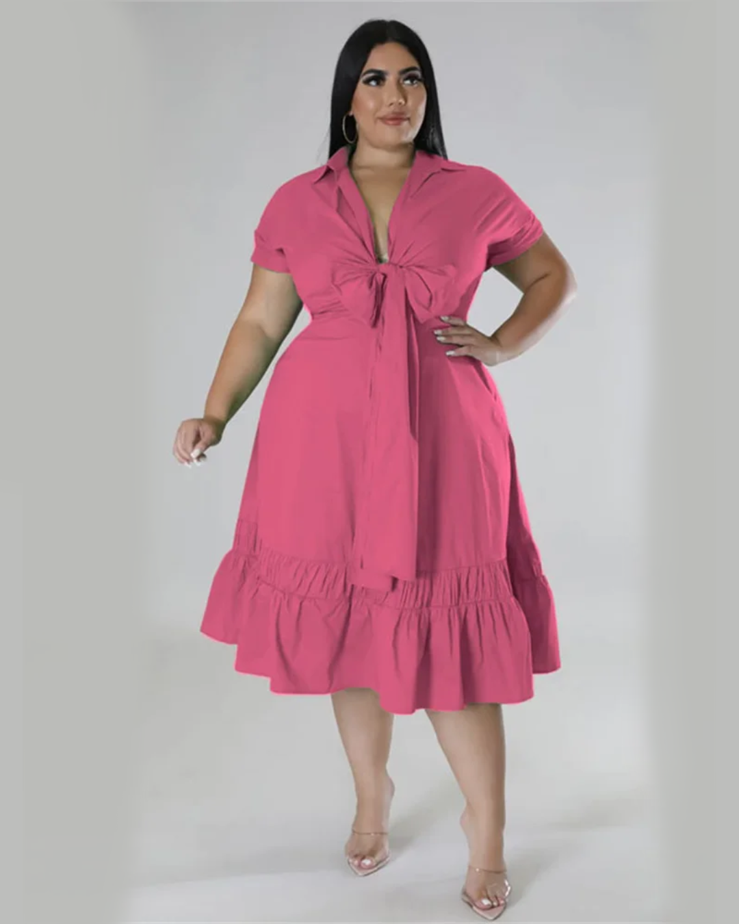 Plus Size Bandage Bow Dress Rose red XL 