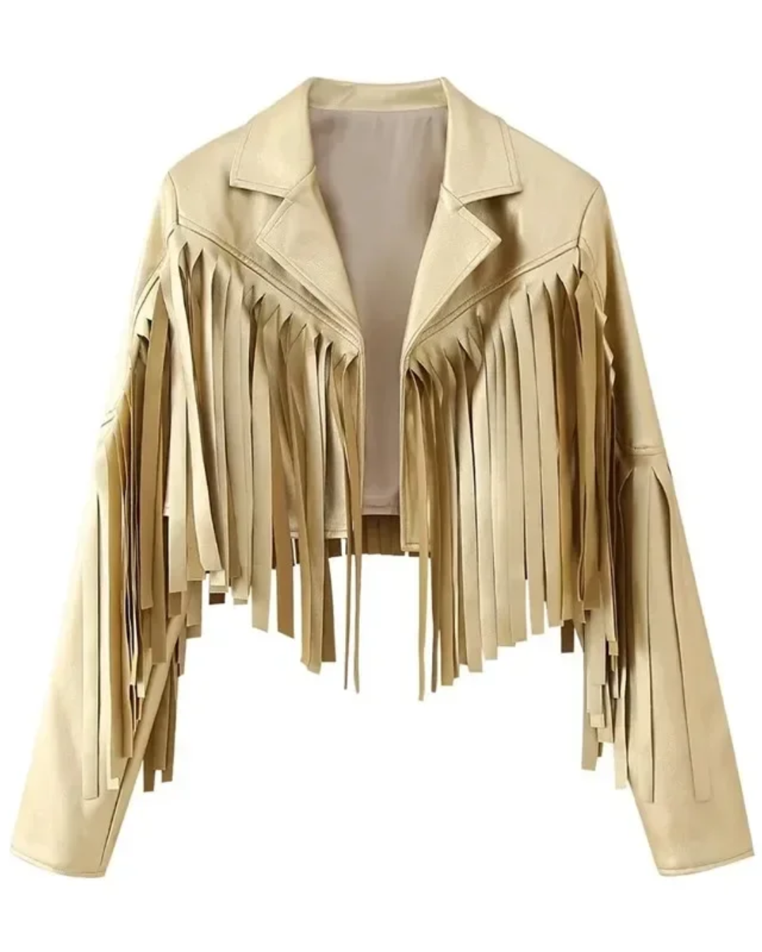 Faux Leather Cropped Tassel Jacket   