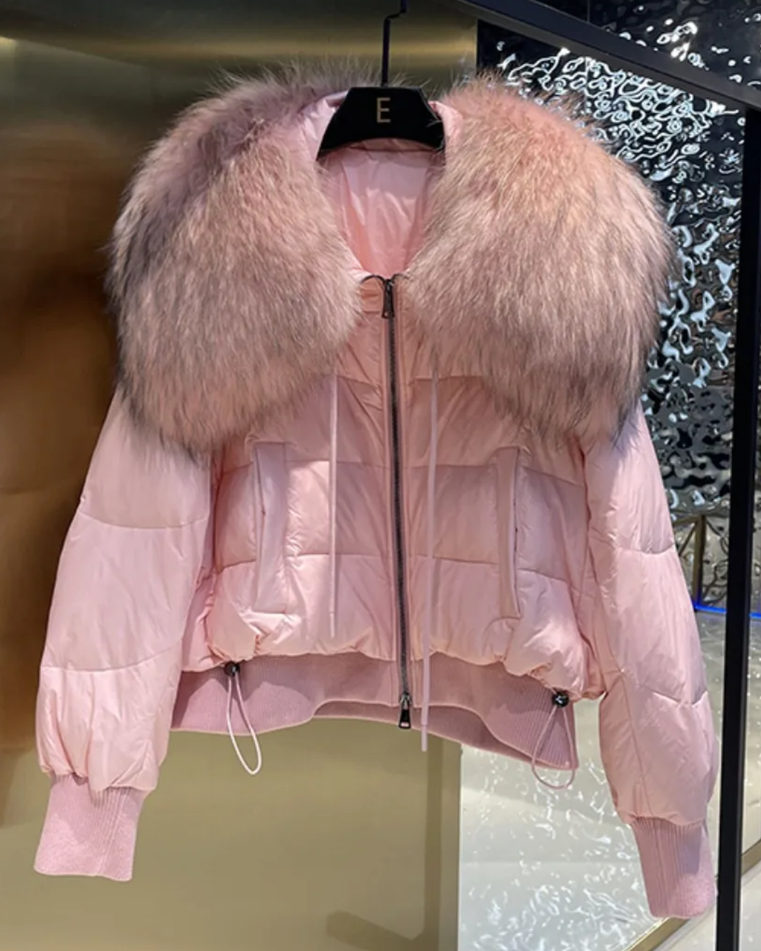 Faux Fur Collar Short Jacket Light Pink S 