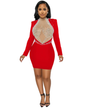 Pearl Mesh Bodycon Dress Red S 