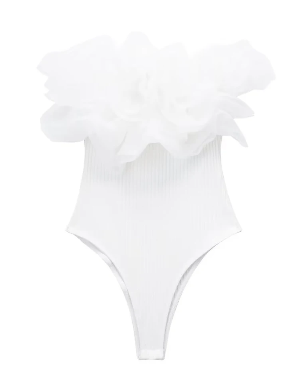 Ruffle Rib Knit Bodysuits White S 