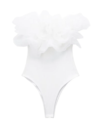 Ruffle Rib Knit Bodysuits White S 