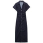 Ruched Waist Popper Front Denim Dress Navy Blue XS