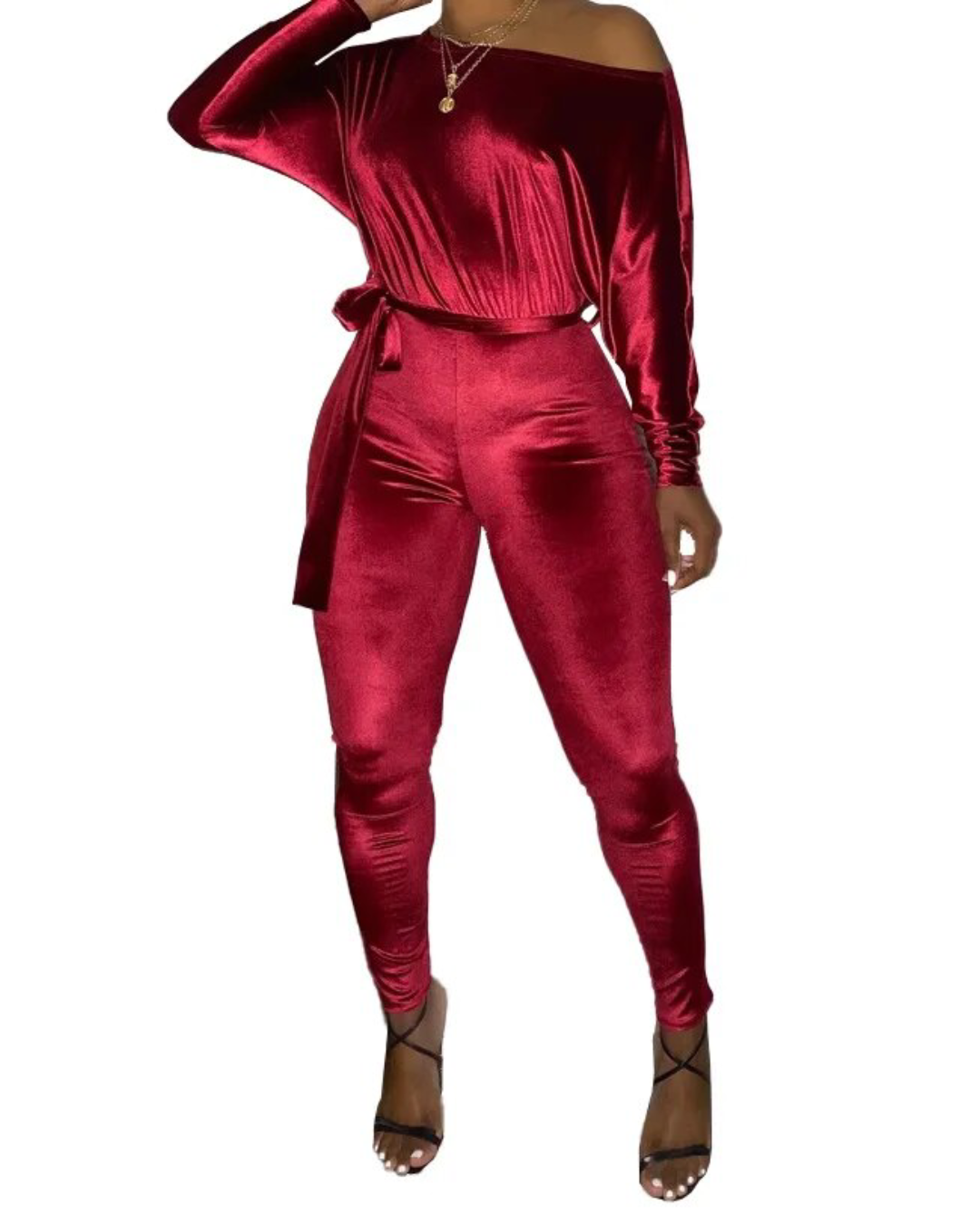 One Shoulder Velour Jumpsuit   