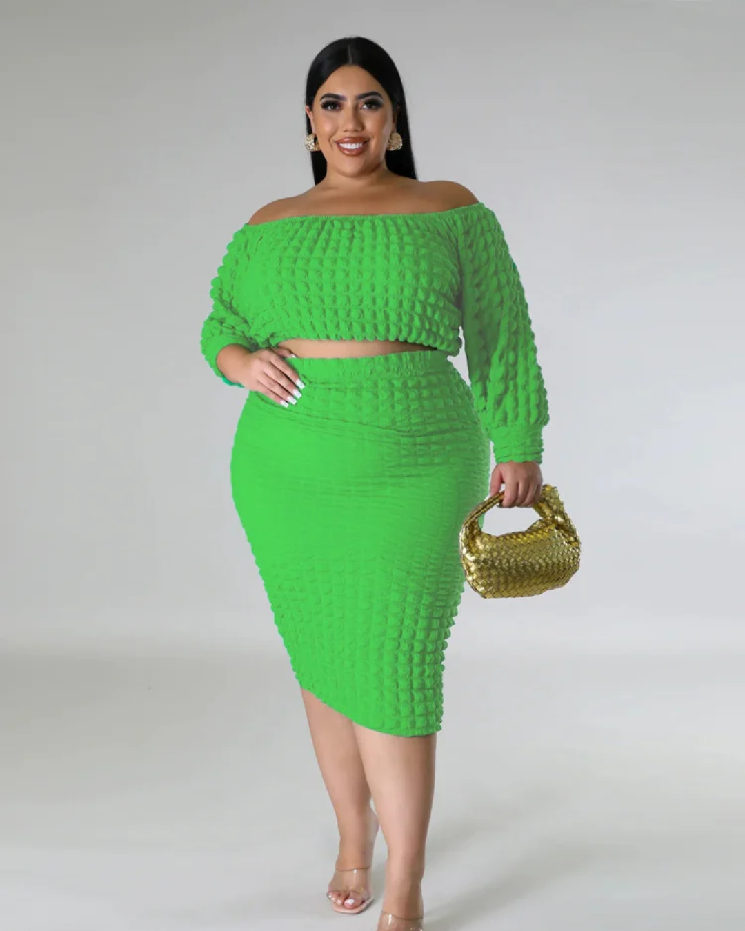 Plus Size Two Piece Skirts Outfits Green XL 