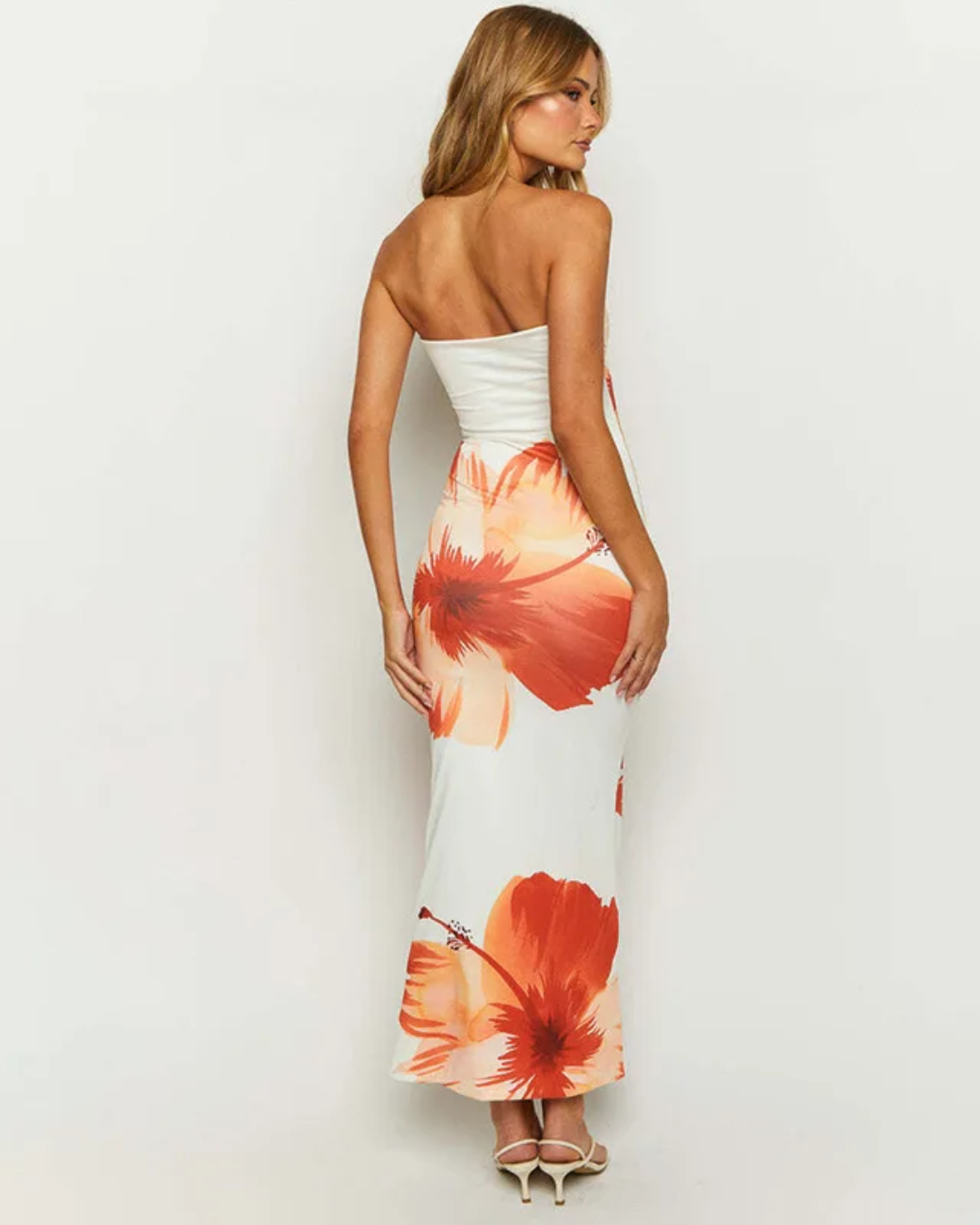 Flower Print Sleeveless Long Dress   