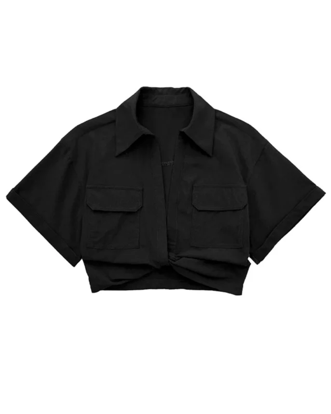 Cropped Patch Pockets Shirt Black XS 