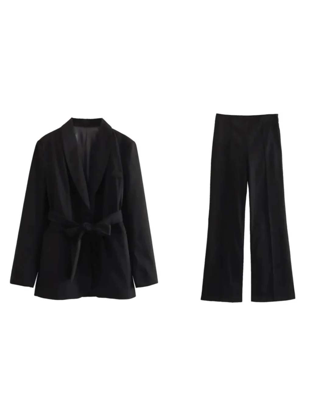 Loose Blazer and High Waist Pants Black XS 