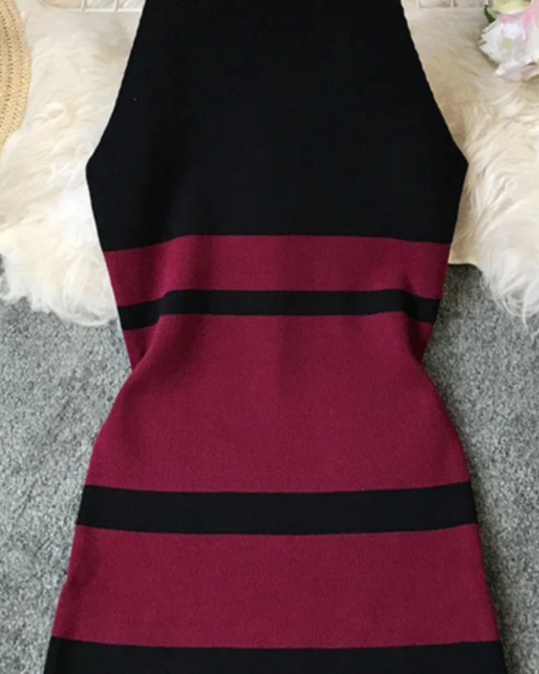 Knitted Round Neck Stripes Dress   