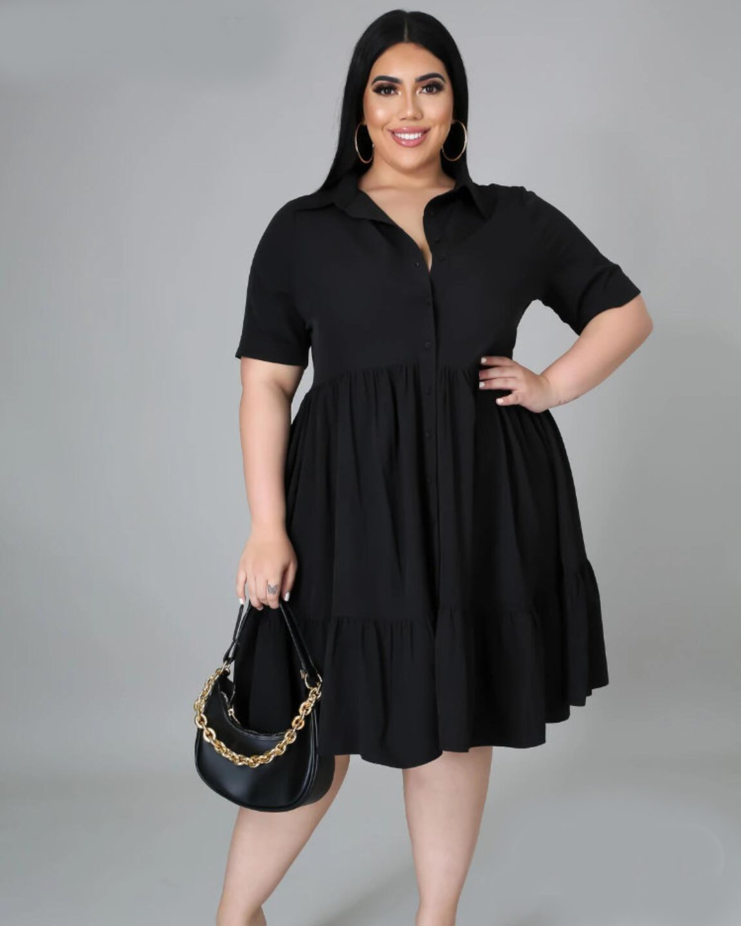 Plus Size Blouse Dress Black L 