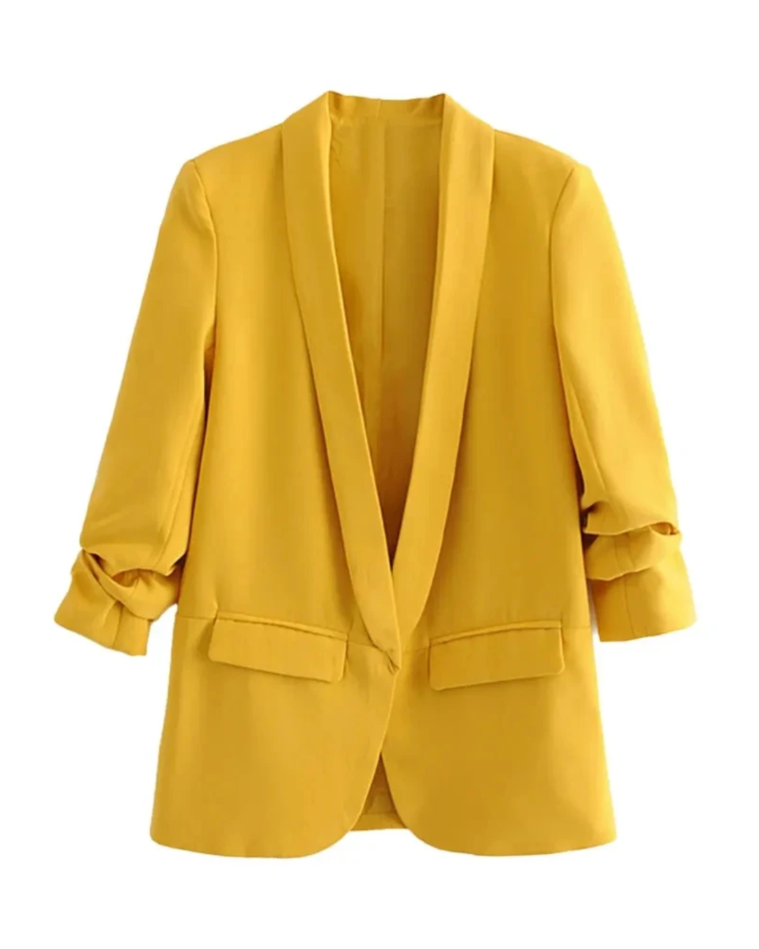 Vintage Flap Pockets Blazer Yellow S 