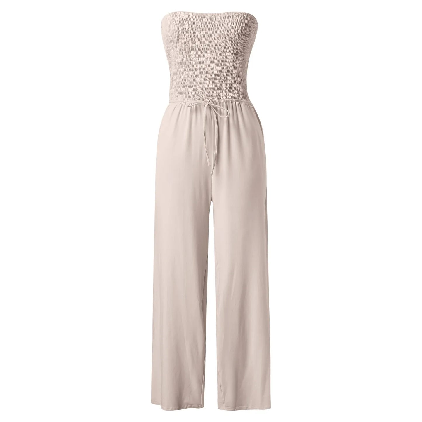 Strapless Ruched Wide-Leg Romper