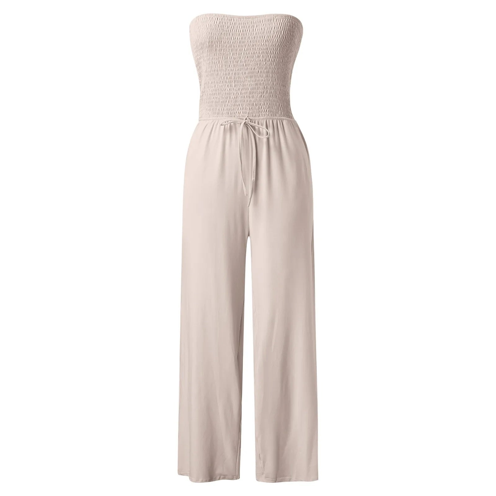Strapless Ruched Wide-Leg Romper