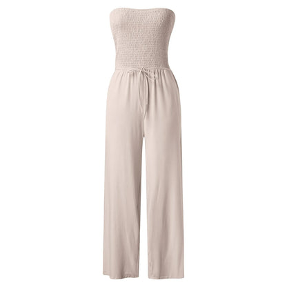 Strapless Ruched Wide-Leg Romper