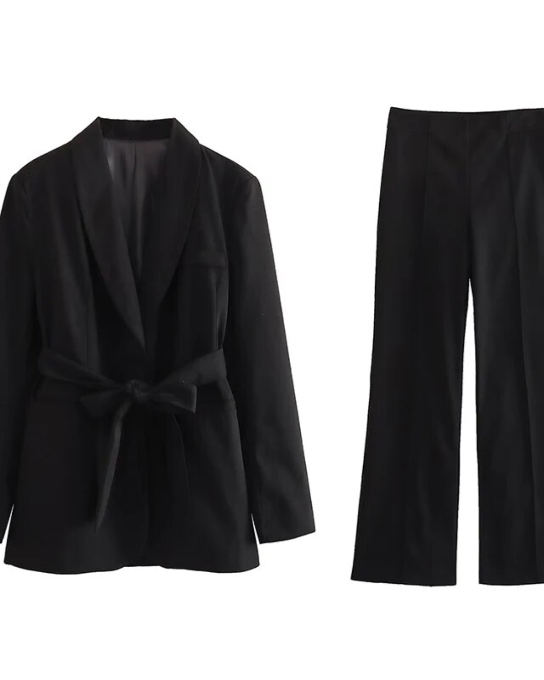 Belted Blazer Top & Pants Set Black Set XS 