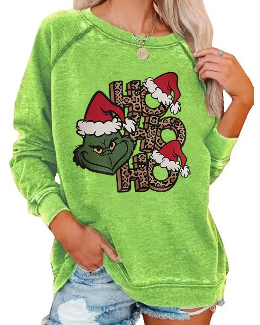 Cartoon Printed Long Sleeve Sweatshirt Ho Ho Ho S 