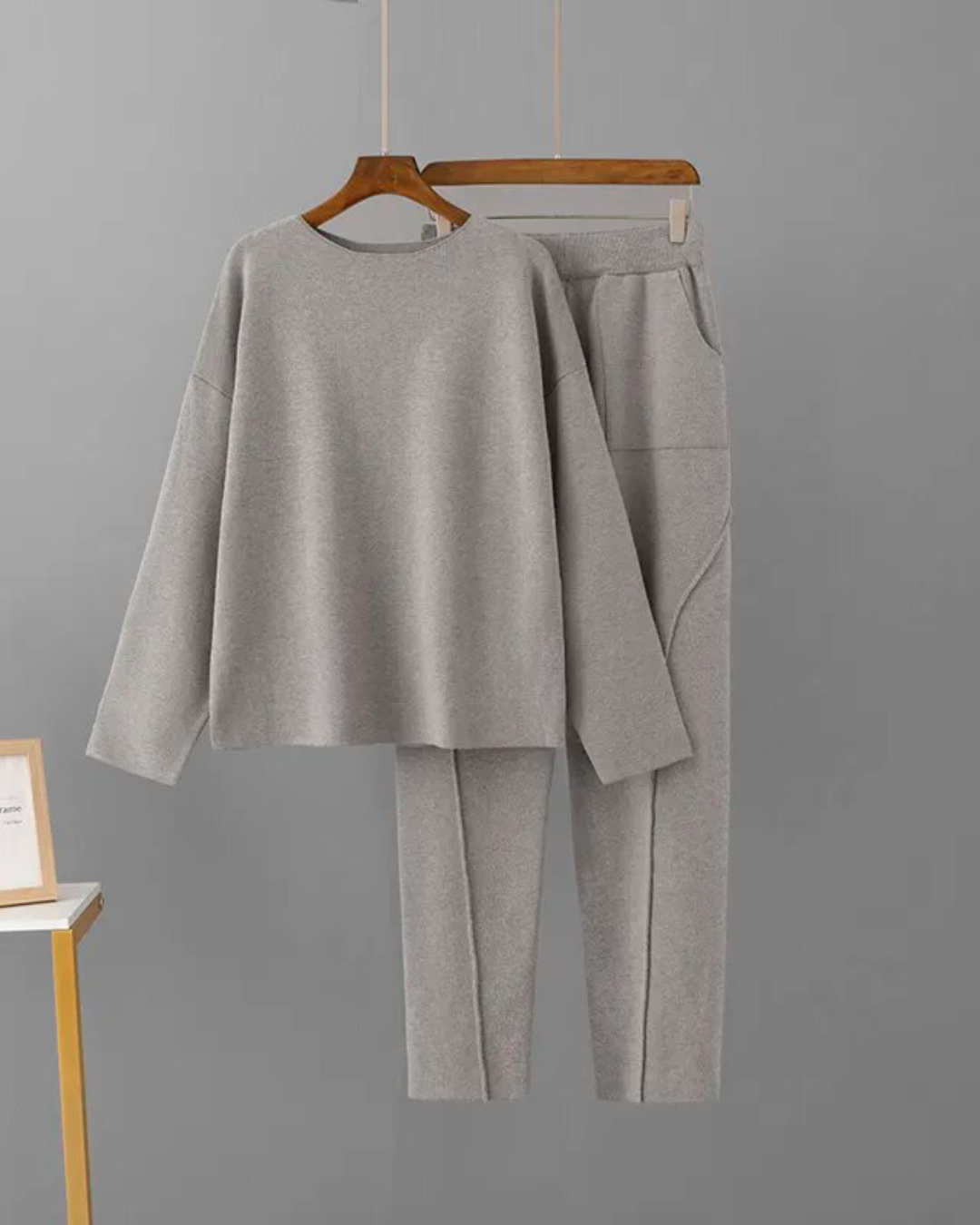 O Neck Loose Sweater & Pants Set Coffee One Size 