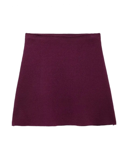 V-Neck Cardigan and High Waist Mini Skirts Wine Red Skirt L 