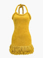 Halter Tassel Mini Knit Dress yellow S