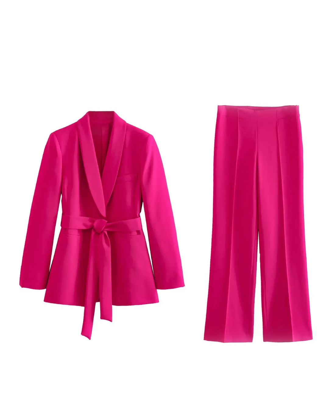 Loose Blazer and High Waist Pants Pink XS 