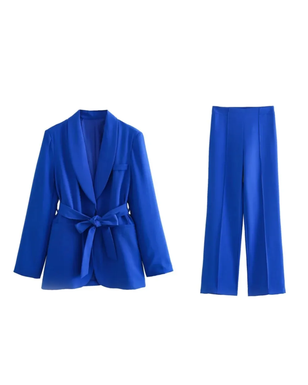 Loose Blazer and High Waist Pants Blue XS 