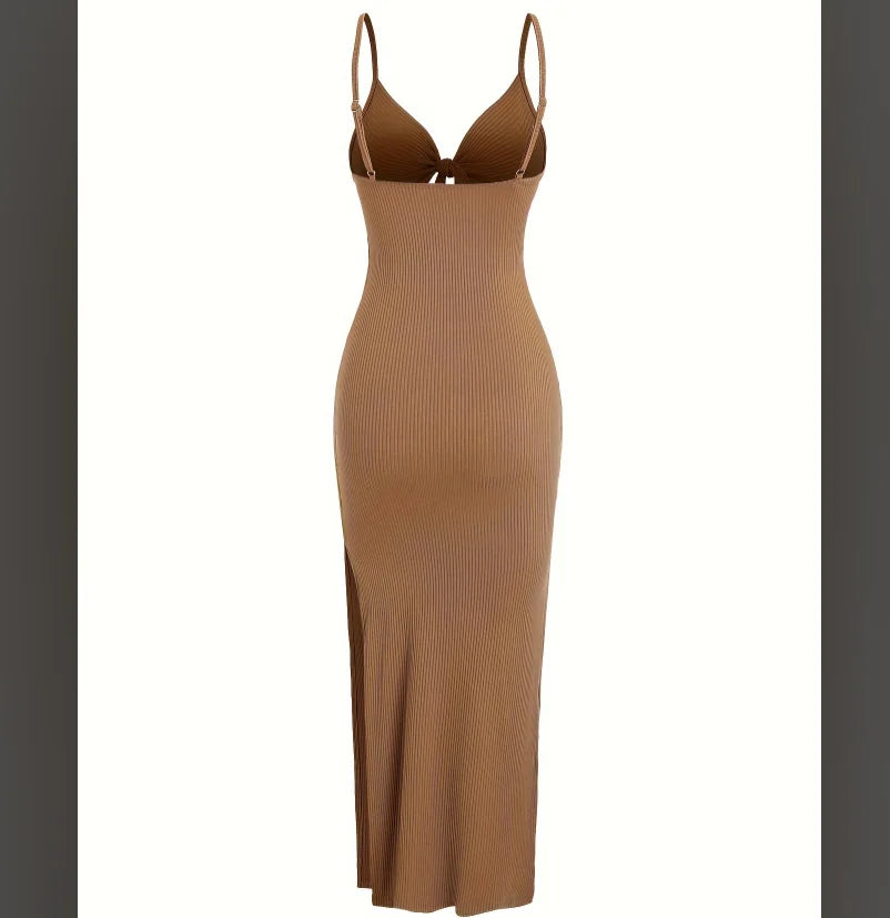 Sexy Ribbed Maxi Dress with Side Split