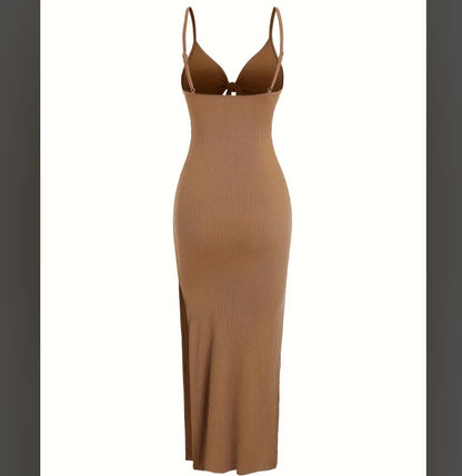 Sexy Ribbed Maxi Dress with Side Split
