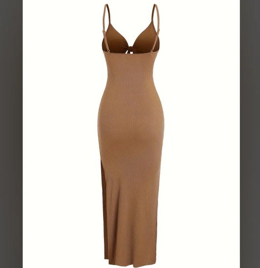 Sexy Ribbed Maxi Dress with Side Split