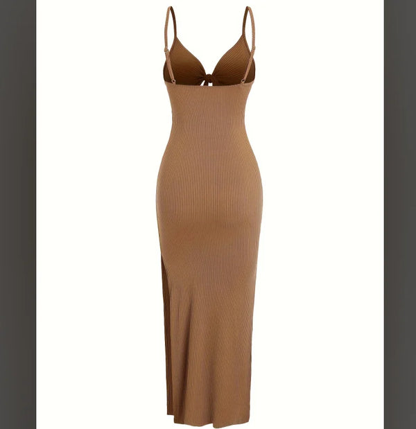 Sexy Ribbed Maxi Dress with Side Split