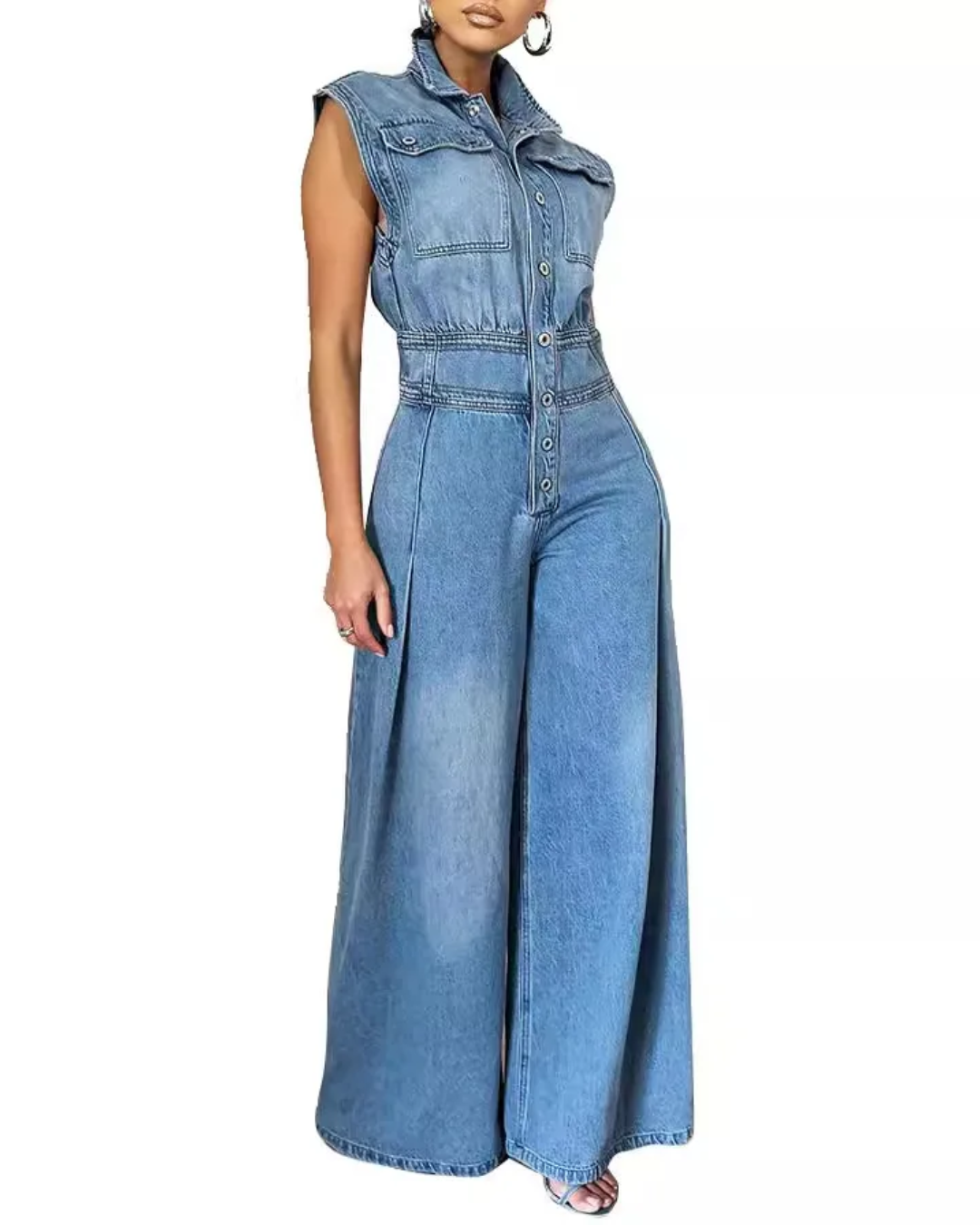 One Piece Denim High Waist Pants   