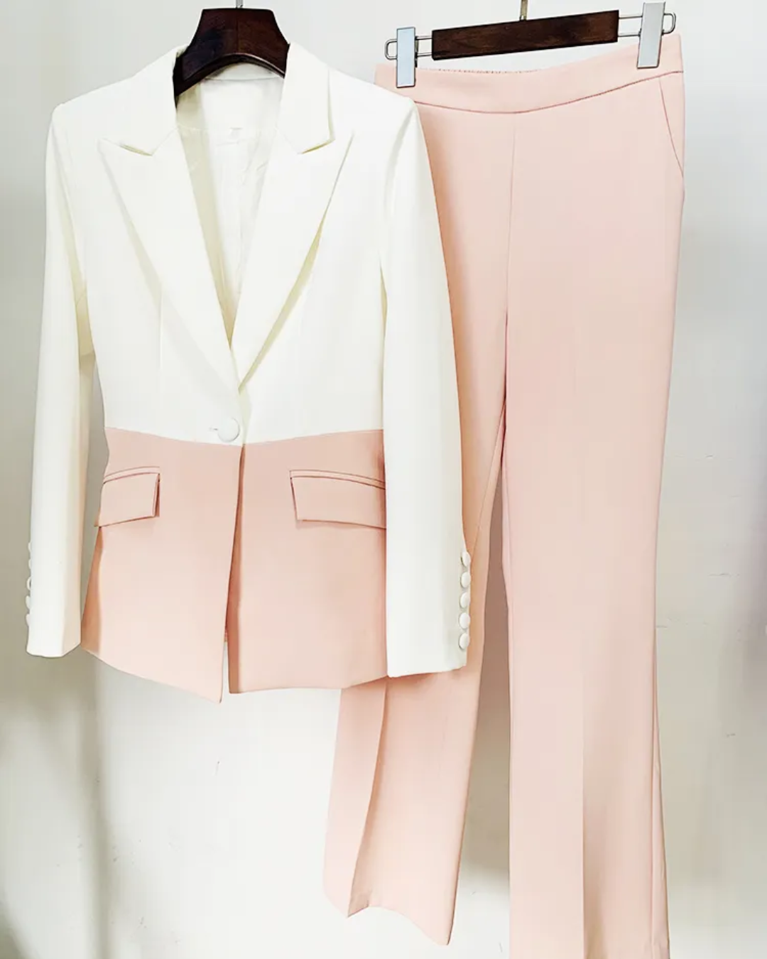 Slim Fit Color Block Blazer & Pants Set   