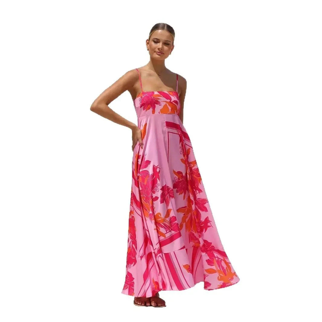 Sexy Off-Shoulder Backless Print Gown
