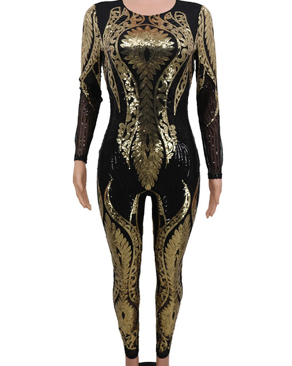 Long sleeve Sequin Bodycon Jumpsuit   