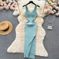 Stretchy Sleeveless Knitted Dress One Size Cyan