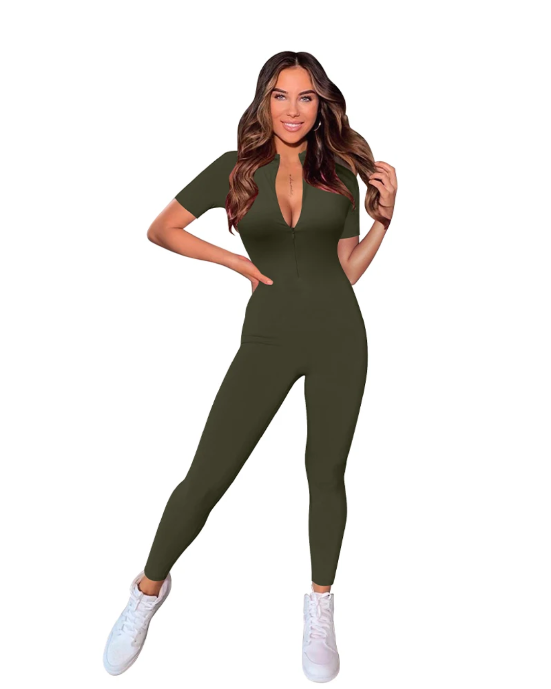 Short Sleeve V-Neck Jumpsuit   