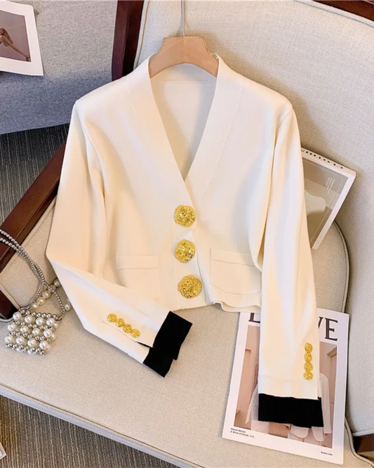 V-Neck Cardigan Long Sleeve Sweater   