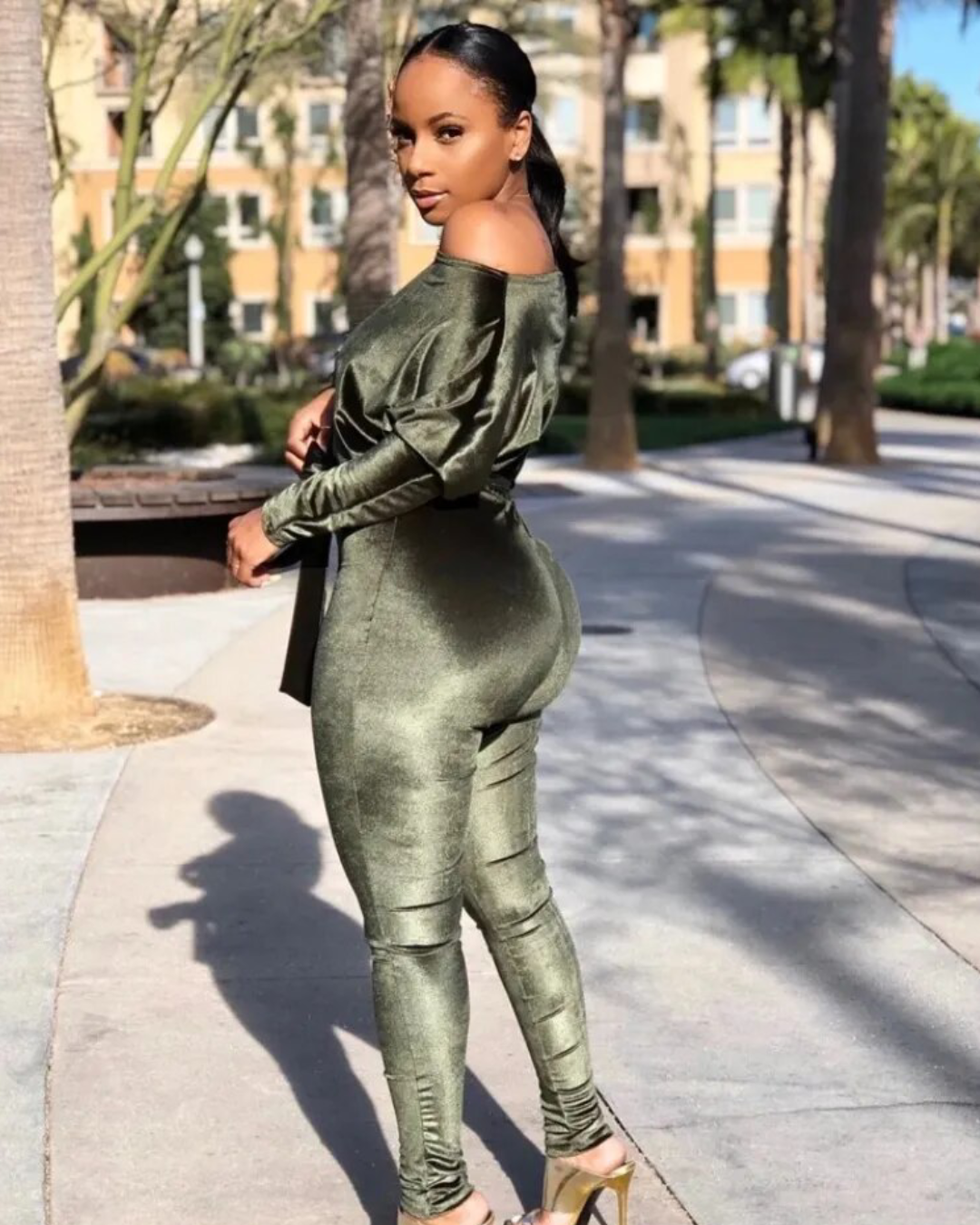 One Shoulder Velour Jumpsuit   