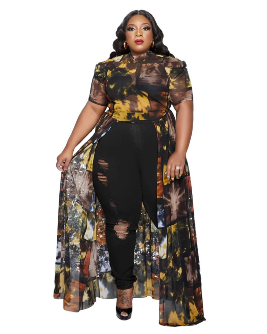 Plus Size Printed Mesh Shirt   