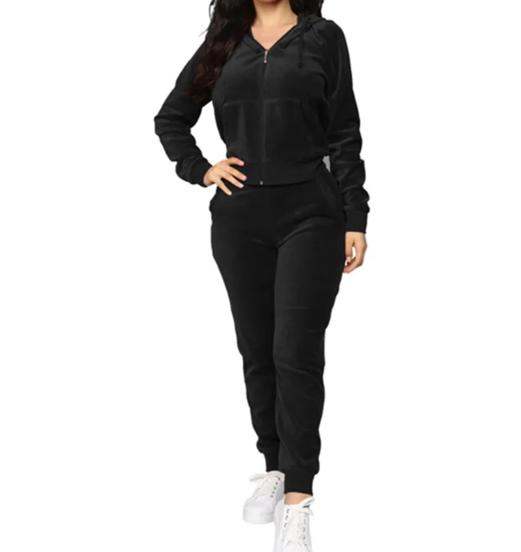 Hooded Top & Long Pants Set Black S 